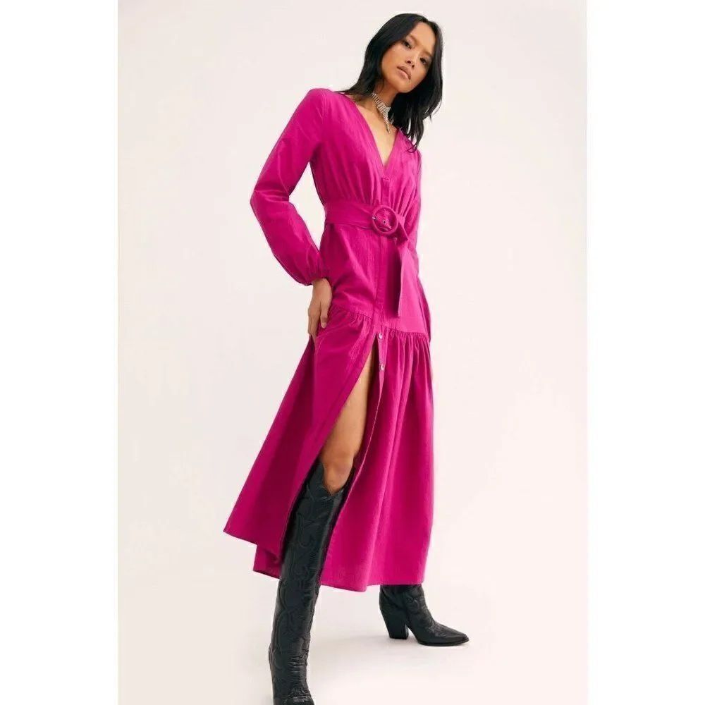 NEW FREE PEOPLE KENDRA BELTED BUTTON FRONT DRESS